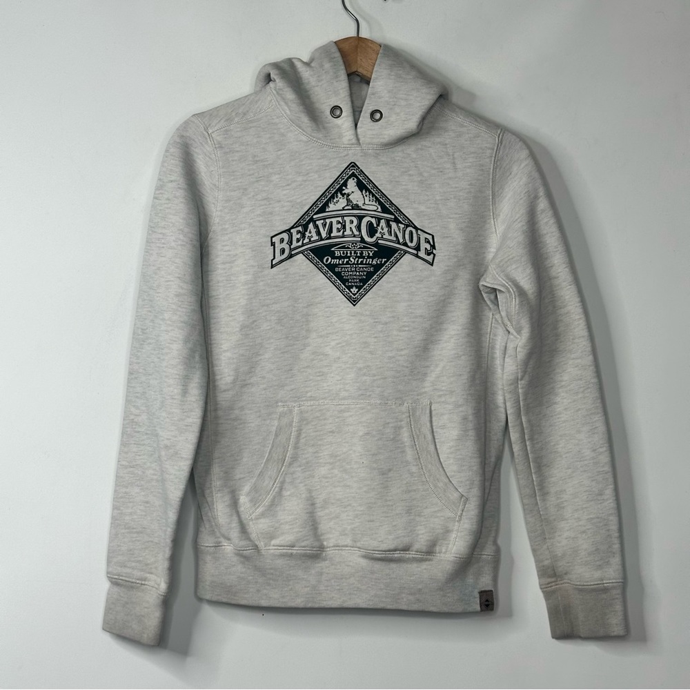 VTG Beaver Canoe Heathered White Pullover Hoodie Kids Size XL Kangaroo Pocket